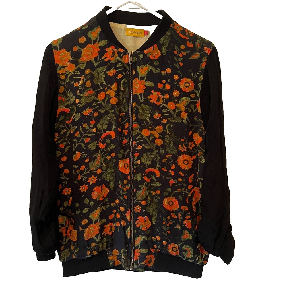 Vintage Y2K‎ Benares Womens Colorful Artsy Floral Full Zip Jacket Size XS